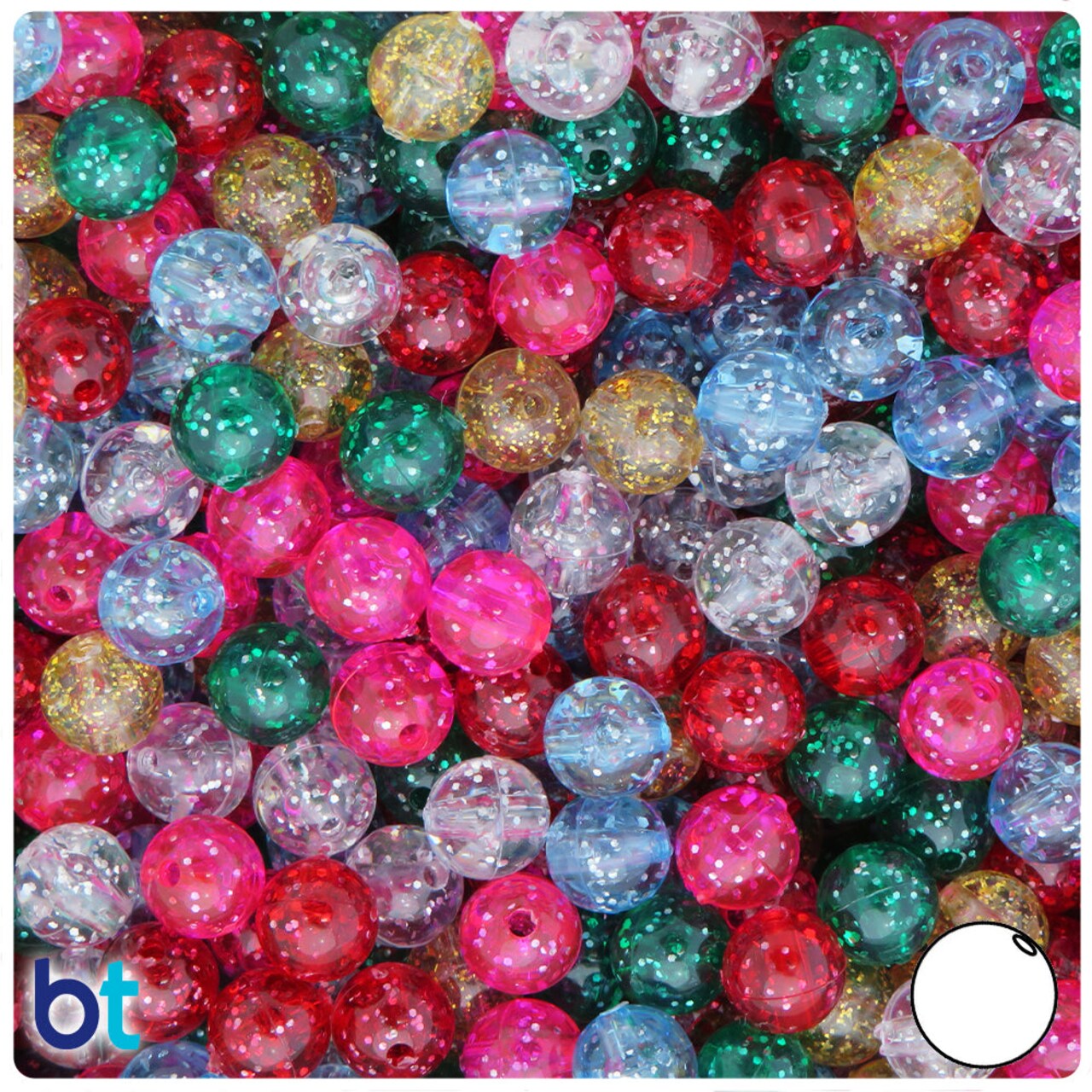 BeadTin Classic Sparkle Mix 8mm Round Plastic Craft Beads (300pcs)